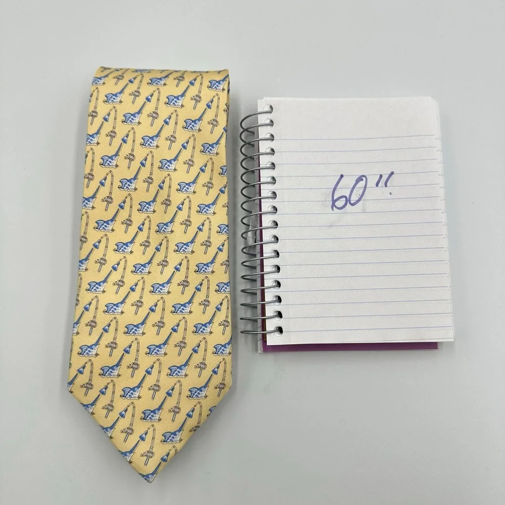 Southern‎ Tide Mens Silk Tie Yellow Marlin Fishing Rod Novelty Print 3.25in